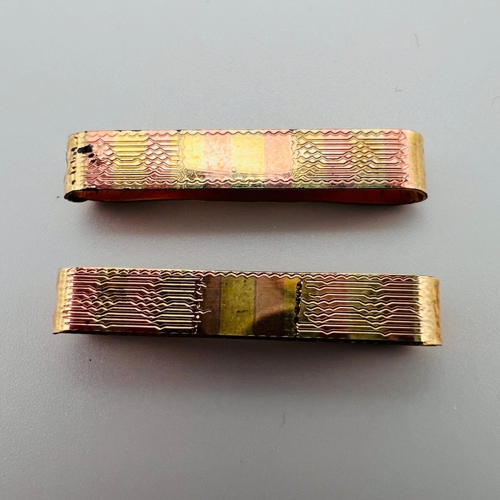 Antique F & Co Engraved Collar Clips Gold Tone Pat 1915 Set 2 Edwardian